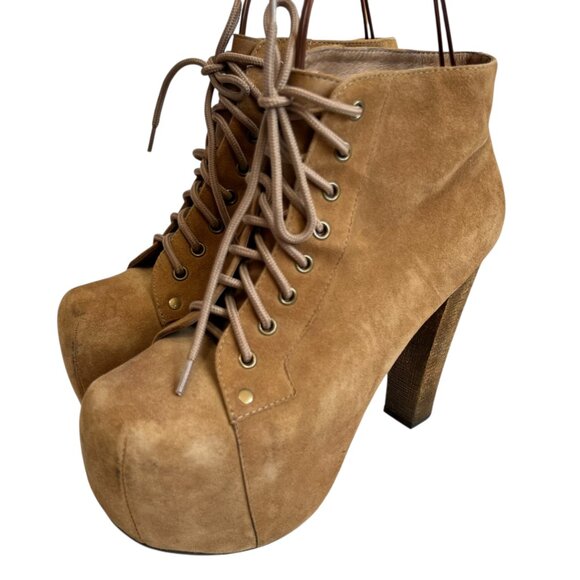 Jeffrey Campbell Lita platform booties tan brown suede lace up size 8.5 boots - Picture 3 of 12